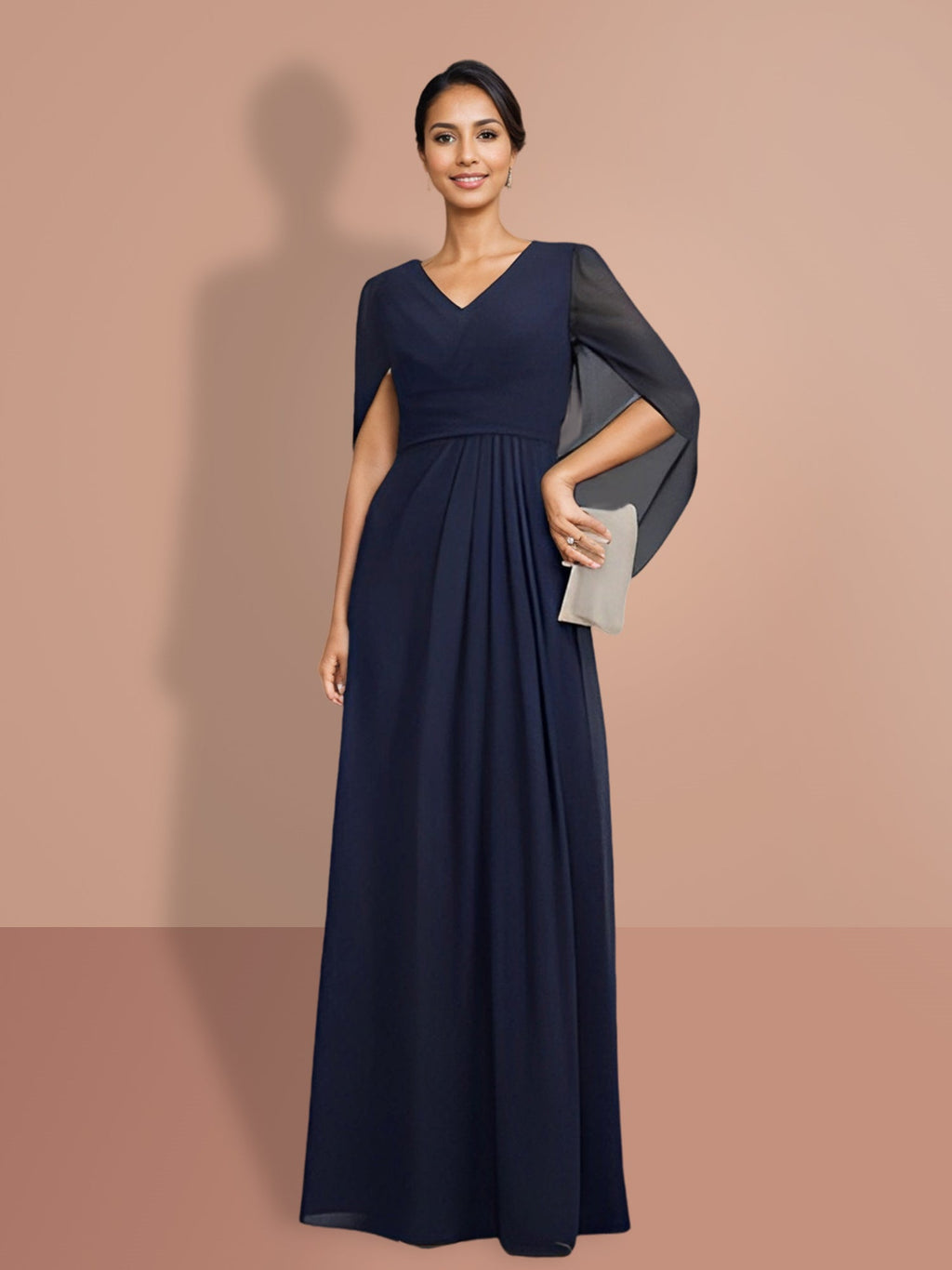 V Neck A Line Princess Mother Of The Bride Dress With Half Sleeves