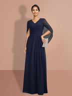 V Neck A Line Princess Mother Of The Bride Dress With Half Sleeves