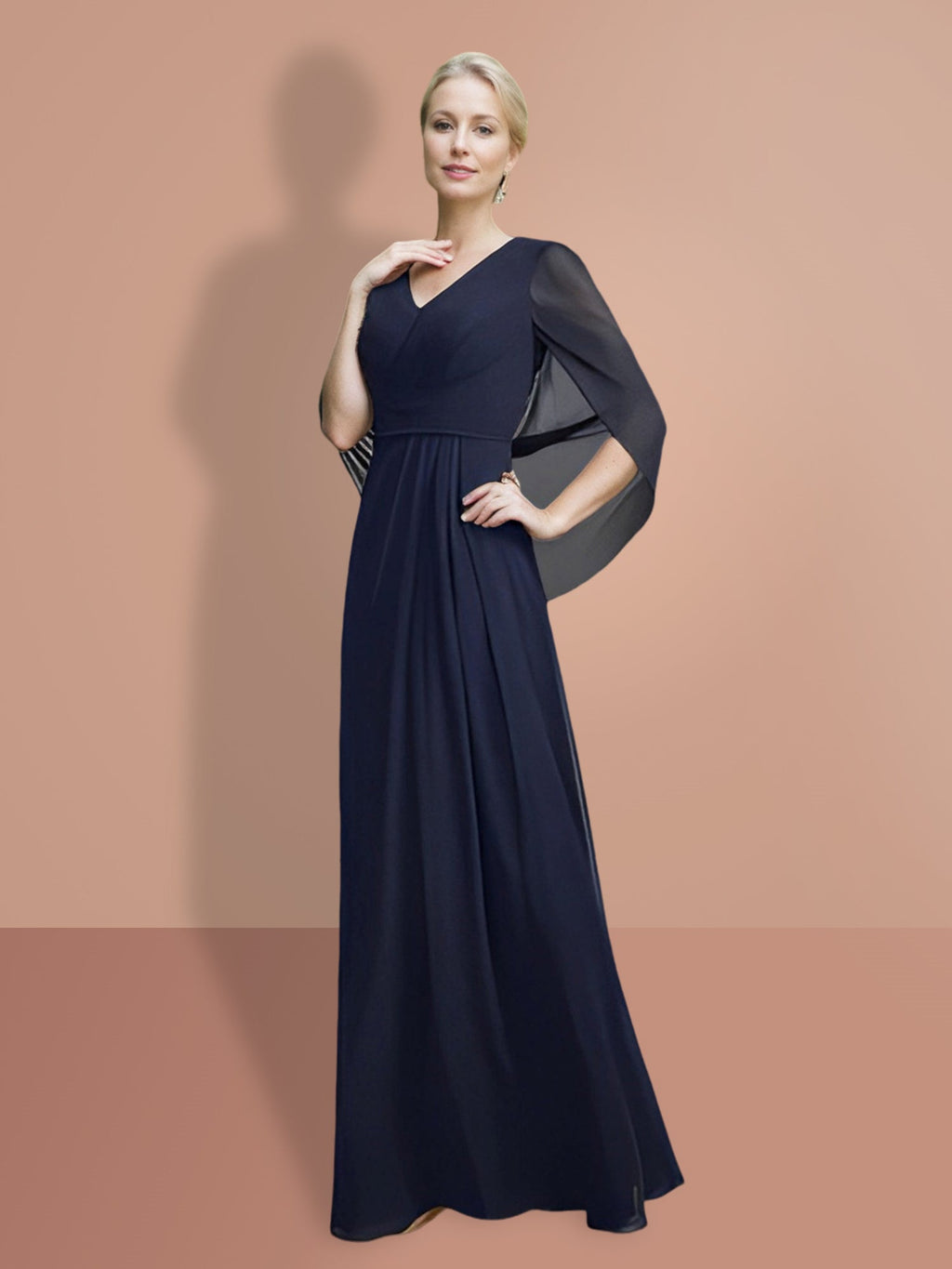 V Neck A Line Princess Mother Of The Bride Dress With Half Sleeves