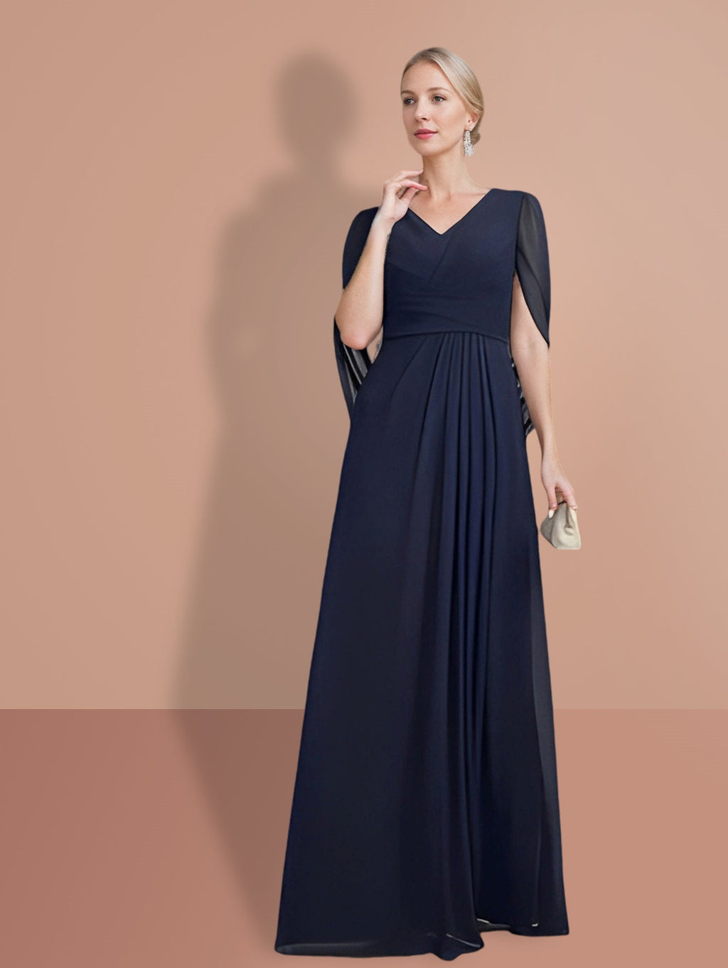 V Neck A Line Princess Mother Of The Bride Dress With Half Sleeves