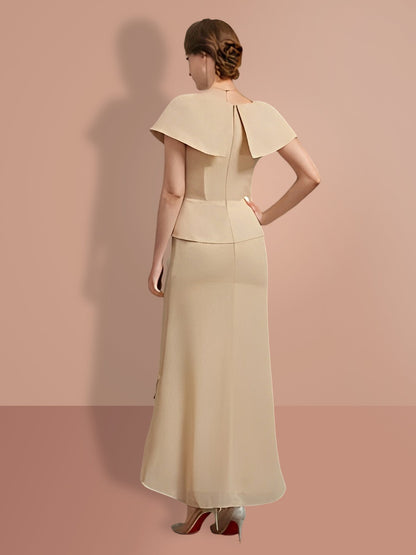 Vestidos de madre de la novia de corte A/princesa, mangas cortas y escote en V 