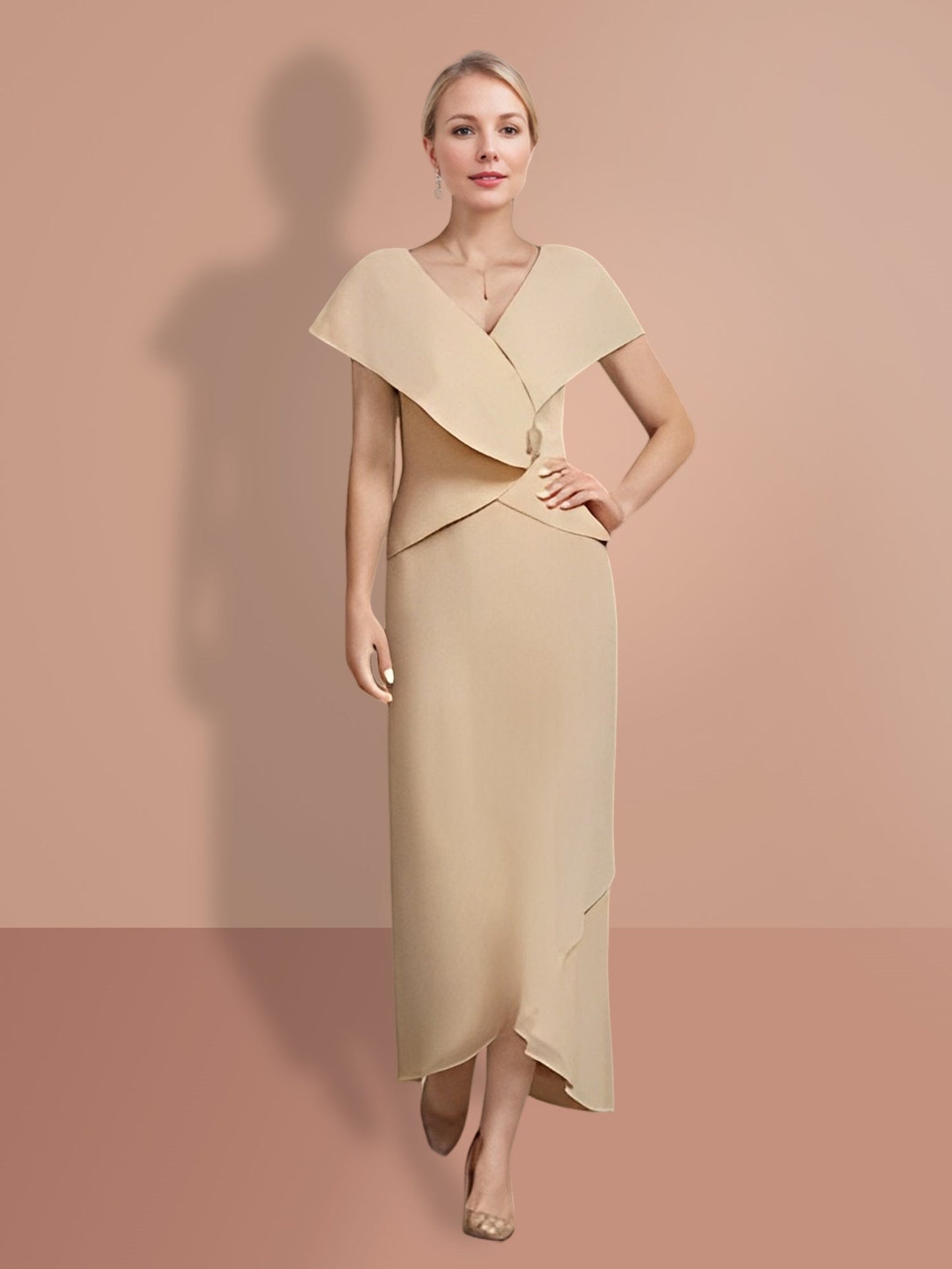 Vestidos de madre de la novia de corte A/princesa, mangas cortas y escote en V 