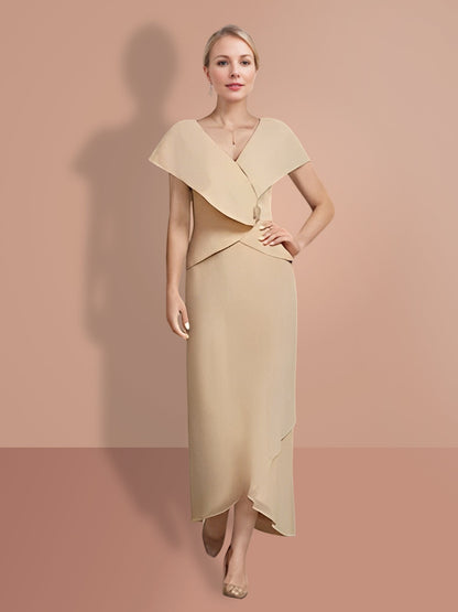 Vestidos de madre de la novia de corte A/princesa, mangas cortas y escote en V 