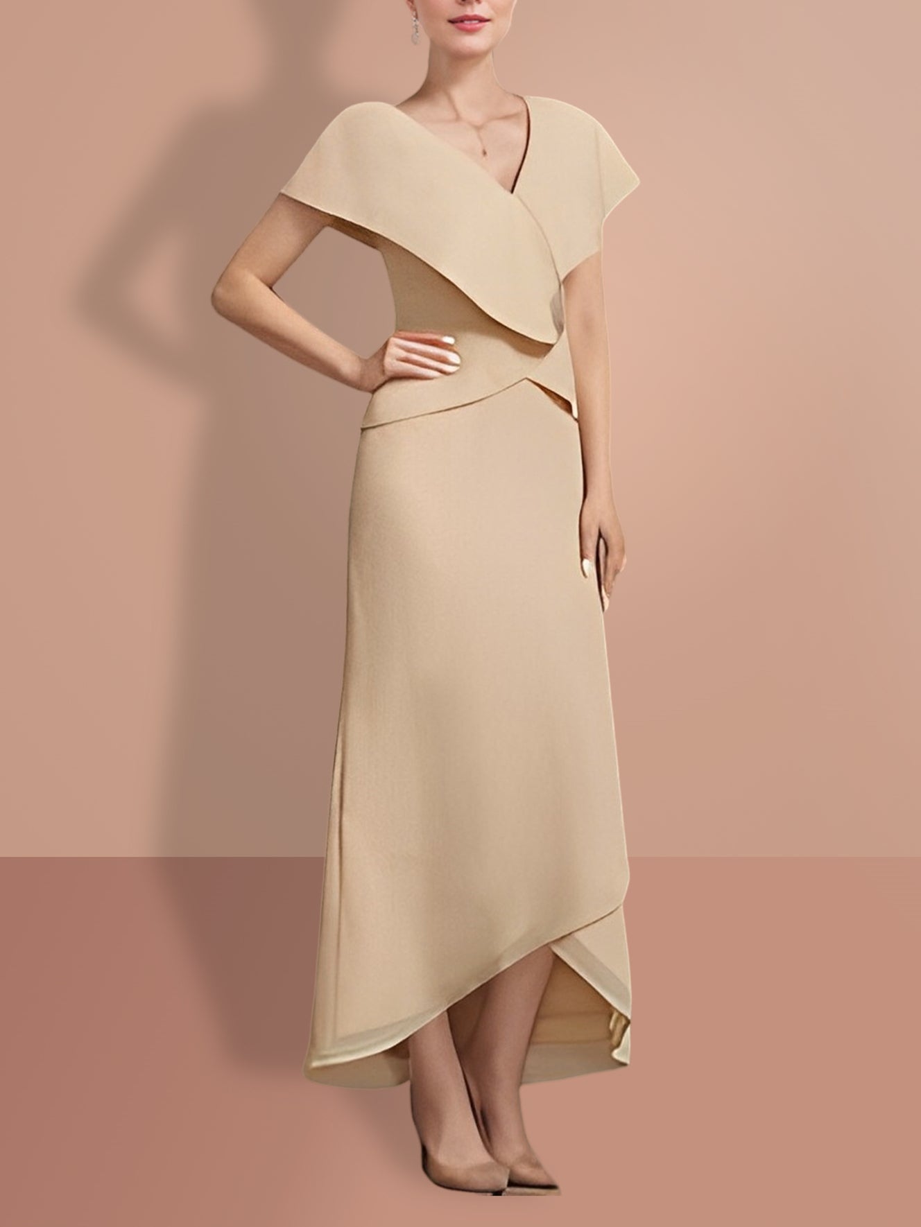 Vestidos de madre de la novia de corte A/princesa, mangas cortas y escote en V 