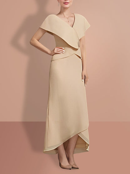 Vestidos de madre de la novia de corte A/princesa, mangas cortas y escote en V 