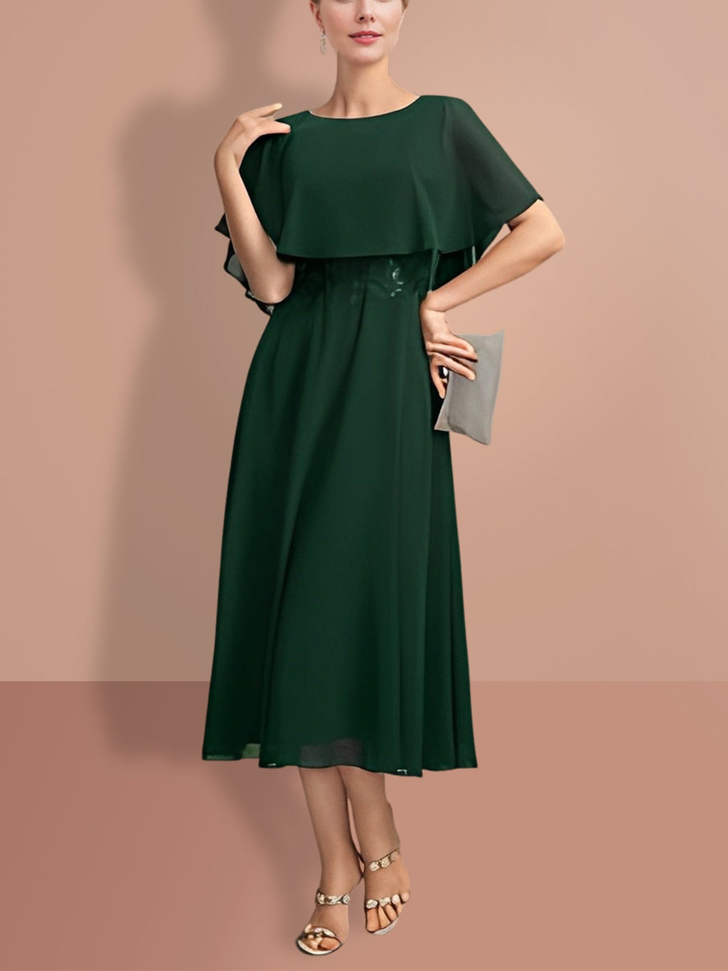 Short Sleeve A Line Princess Gown With Jewel Neckline For Mother Of The Bride