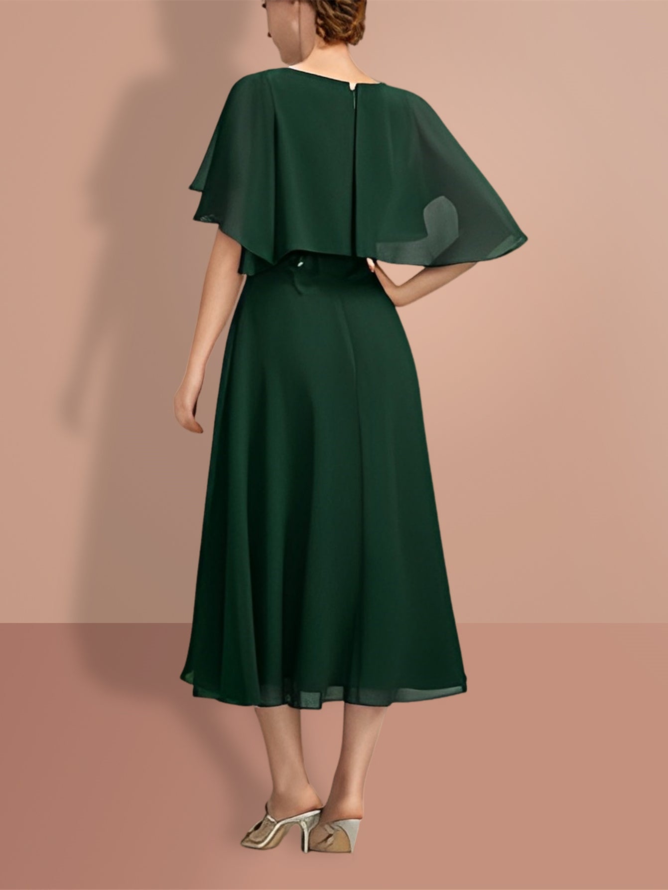Short Sleeve A Line Princess Gown With Jewel Neckline For Mother Of The Bride