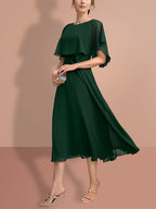 Short Sleeve A Line Princess Gown With Jewel Neckline For Mother Of The Bride