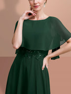 Short Sleeve A Line Princess Gown With Jewel Neckline For Mother Of The Bride