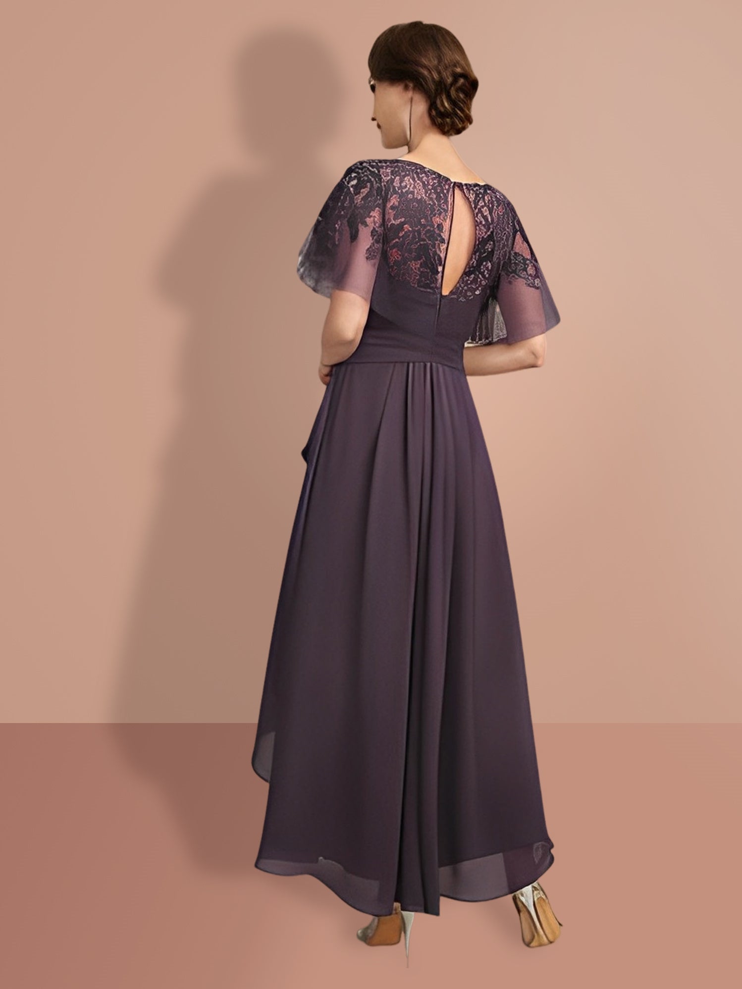 Short Sleeve A Line Princess Mother Of The Bride Dress With Asymmetrical Design