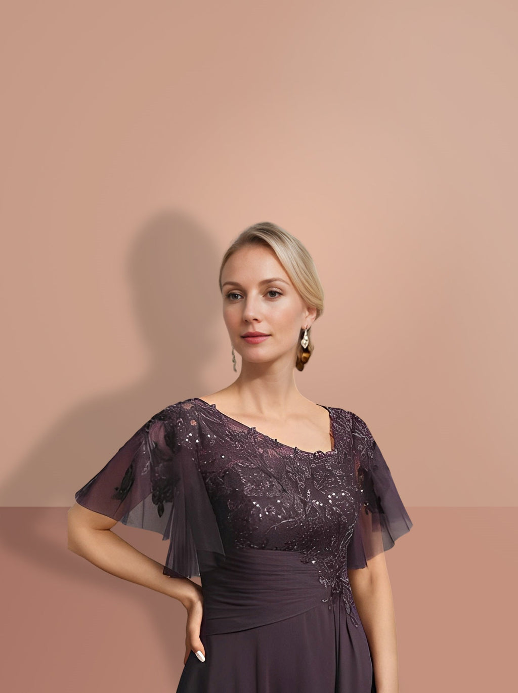 Short Sleeve A Line Princess Mother Of The Bride Dress With Asymmetrical Design
