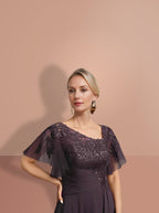 Short Sleeve A Line Princess Mother Of The Bride Dress With Asymmetrical Design