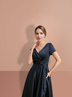 V Neck A Line Princess Short Sleeve Mother Of The Bride Dress