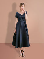V Neck A Line Princess Short Sleeve Mother Of The Bride Dress