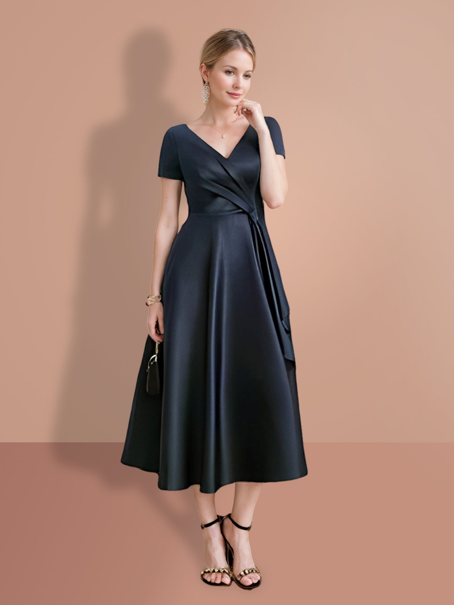 V Neck A Line Princess Short Sleeve Mother Of The Bride Dress