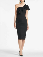 Robe de mère de la mariée à une épaule, longueur thé, fourreau/colonne