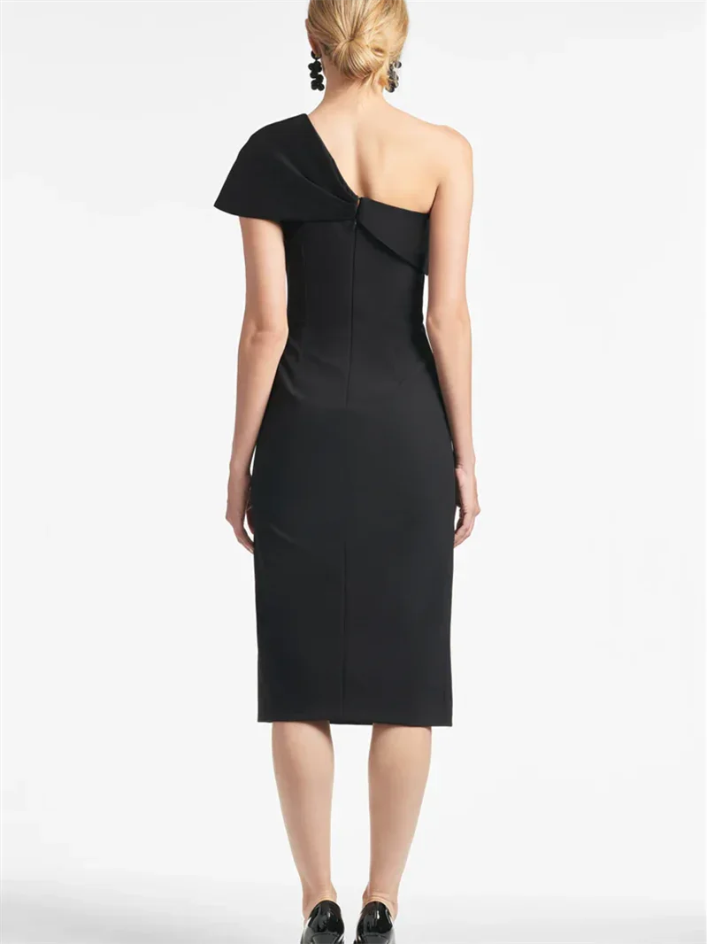 Robe de mère de la mariée à une épaule, longueur thé, fourreau/colonne