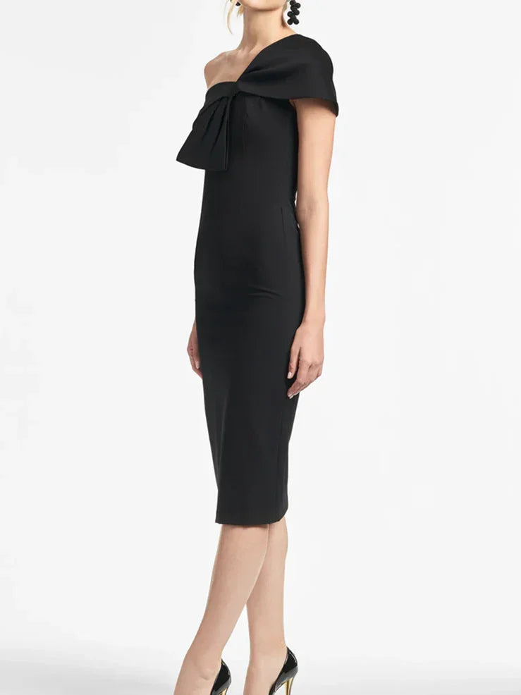 Robe de mère de la mariée à une épaule, longueur thé, fourreau/colonne