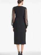 Vestidos de madrina con escote en V, manga corta y largo hasta el té