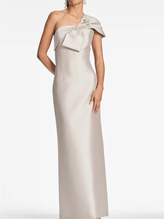 One Shoulder Floor Length Sheath Silhouette Mother Of The Bride Dress