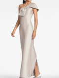 One Shoulder Floor Length Sheath Silhouette Mother Of The Bride Dress