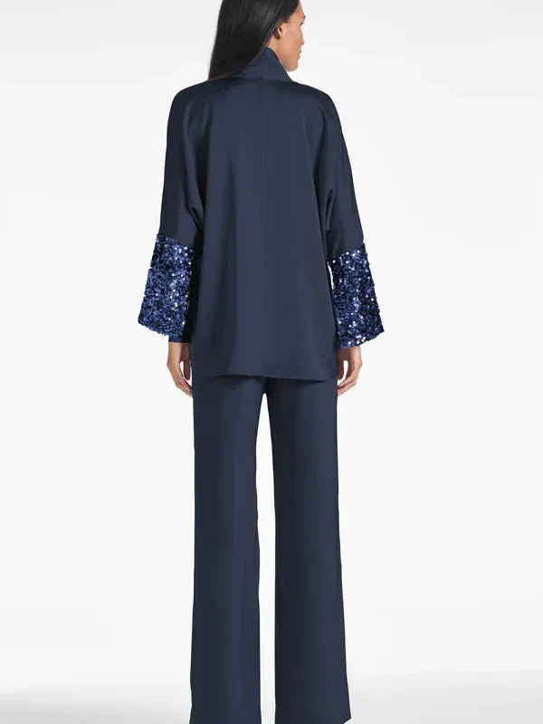 بدلات بنطلون بأكمام طويلة لأم العروس مع ترتر