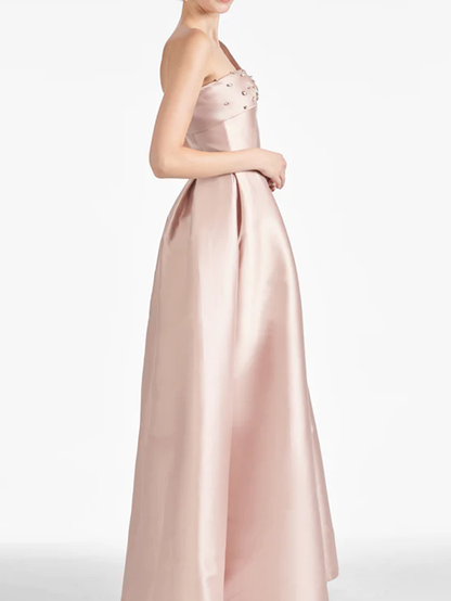 Vestidos para madre de la novia de corte A/princesa, un hombro al aire y largo hasta el suelo 