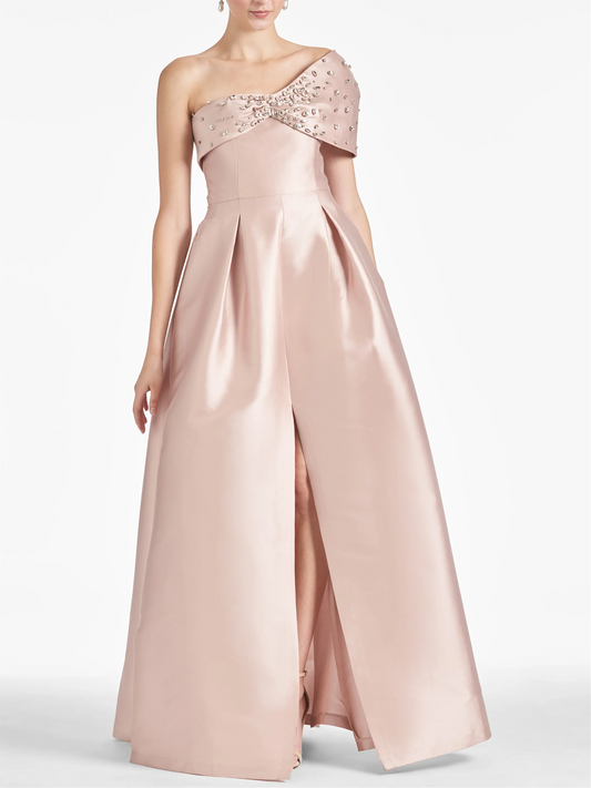 Vestidos para madre de la novia de corte A/princesa, un hombro al aire y largo hasta el suelo 