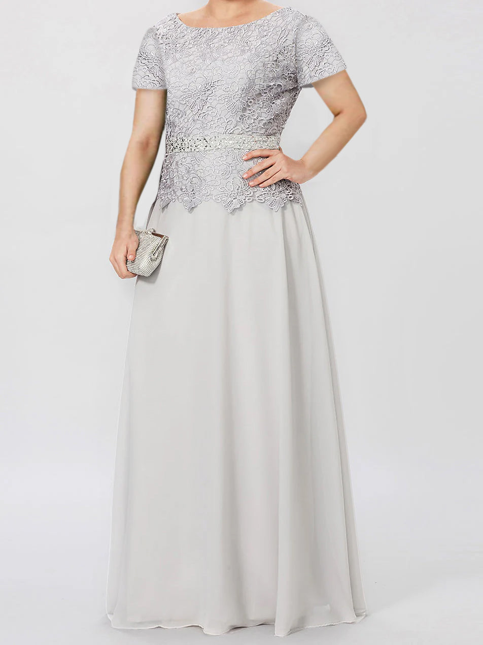 Short Sleeve A Line Mother Of The Bride Dress With Applique And Sequins