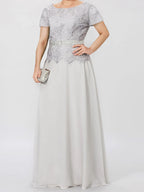 Short Sleeve A Line Mother Of The Bride Dress With Applique And Sequins