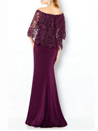 فساتين أم العروس ذات ياقة مكشوفة من الكتف مع دانتيل