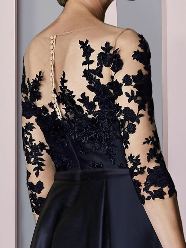 A-Linie/Princess-Linie Illusion-Ausschnitt Asymmetrisch Wadenlang Wadenlang Kleider für die Brautmutter 