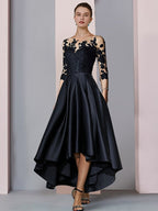 Asymmetrical Tea Length Mother Of The Bride Dresses With Illusion Neckline