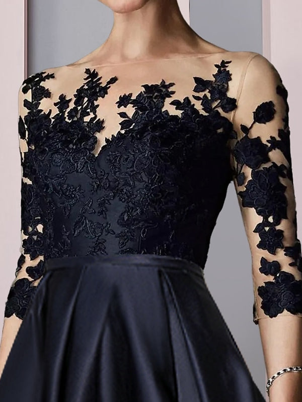 A-Linie/Princess-Linie Illusion-Ausschnitt Asymmetrisch Wadenlang Wadenlang Kleider für die Brautmutter 