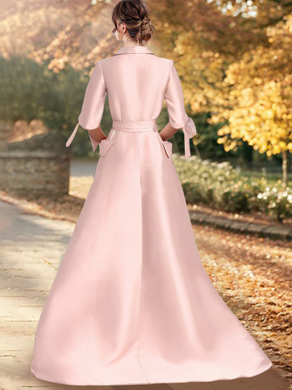 A-Linie/Princess-Linie V-Ausschnitt 1/2 Ärmel Bodenlang Brautmutterkleider mit Schärpe 