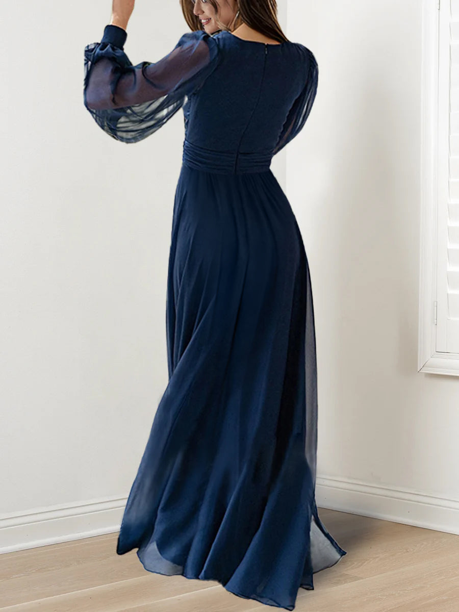 Floor Length V Neck A Line Princess Gown With Ruffles For Mother Of The Bride