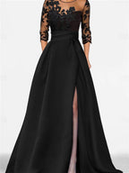 Sweetheart A-Line Princess Floor-Length Mother of the Bride Dress with 3/4 Sleeves Lace & Side Split