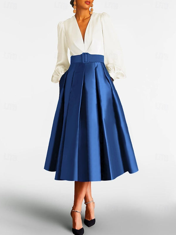 V Neck A Line Princess Gown With Long Sleeves Belt For Mother Of The Bride