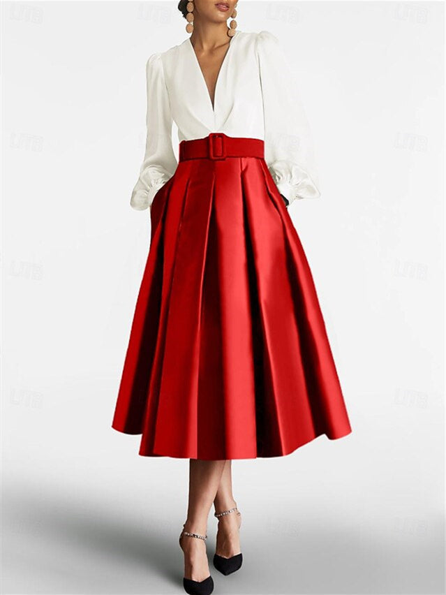V Neck A Line Princess Gown With Long Sleeves Belt For Mother Of The Bride