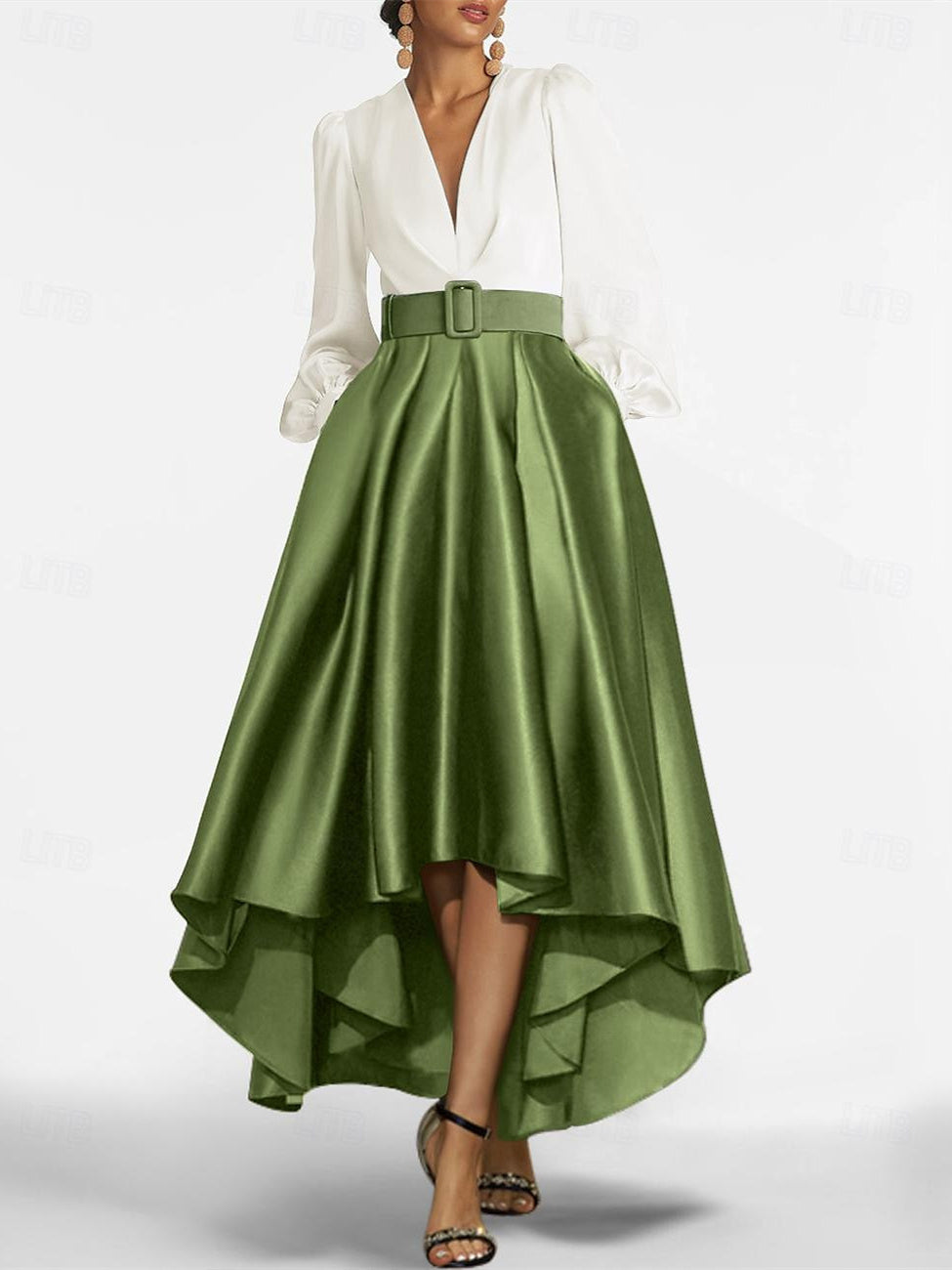 V Neck A Line Princess Asymmetrical Mother Of The Bride Dress Belt