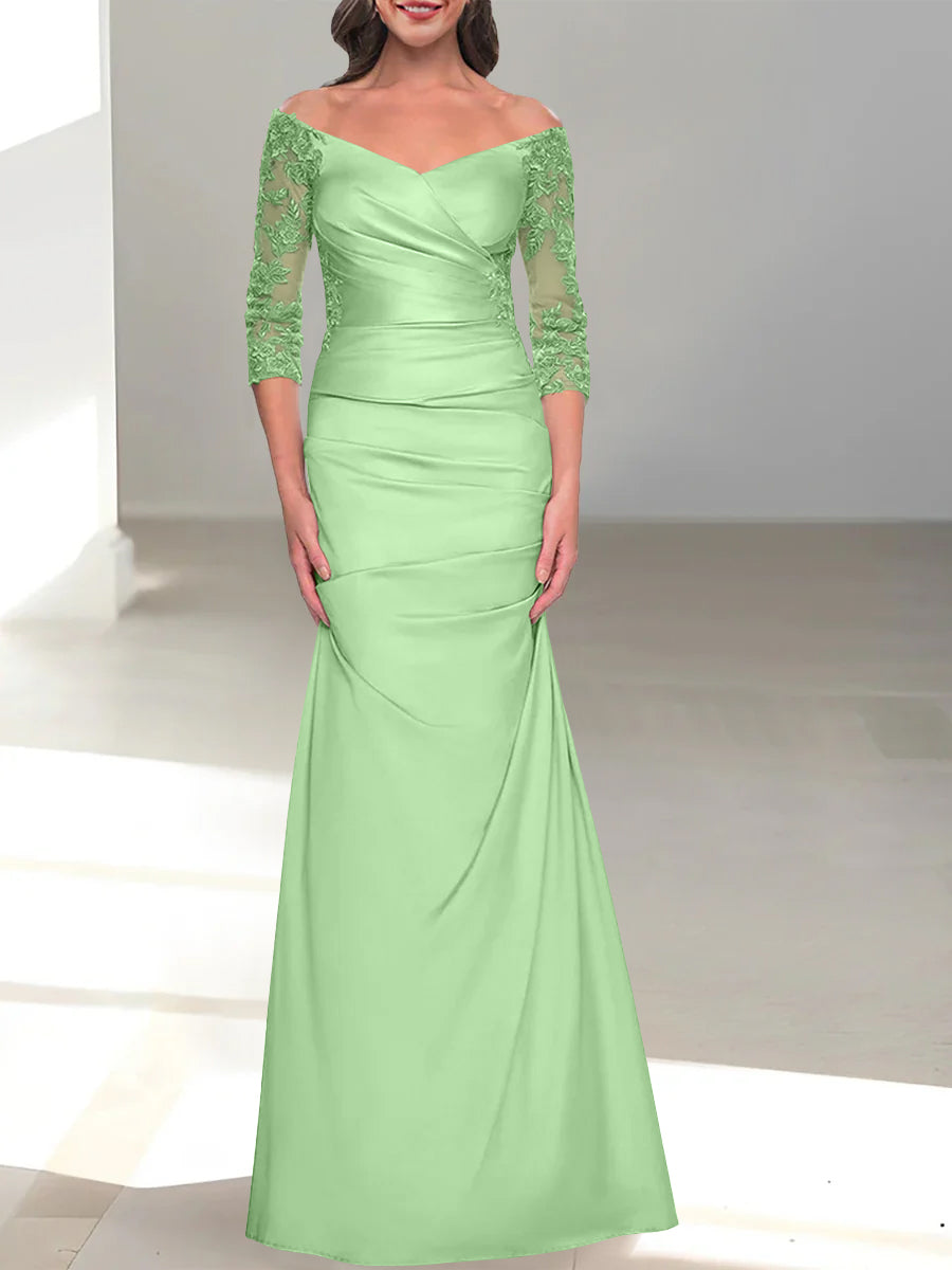 Mermaid/Trumpet Off-the-Shoulder Mother of the Bride Dress with 3/4 Sleeves and Beading