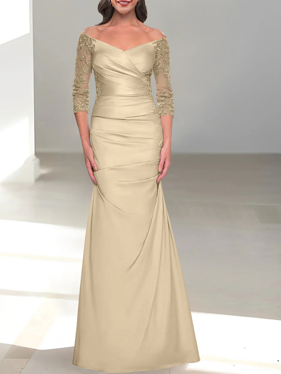 Mermaid/Trumpet Off-the-Shoulder Mother of the Bride Dress with 3/4 Sleeves and Beading