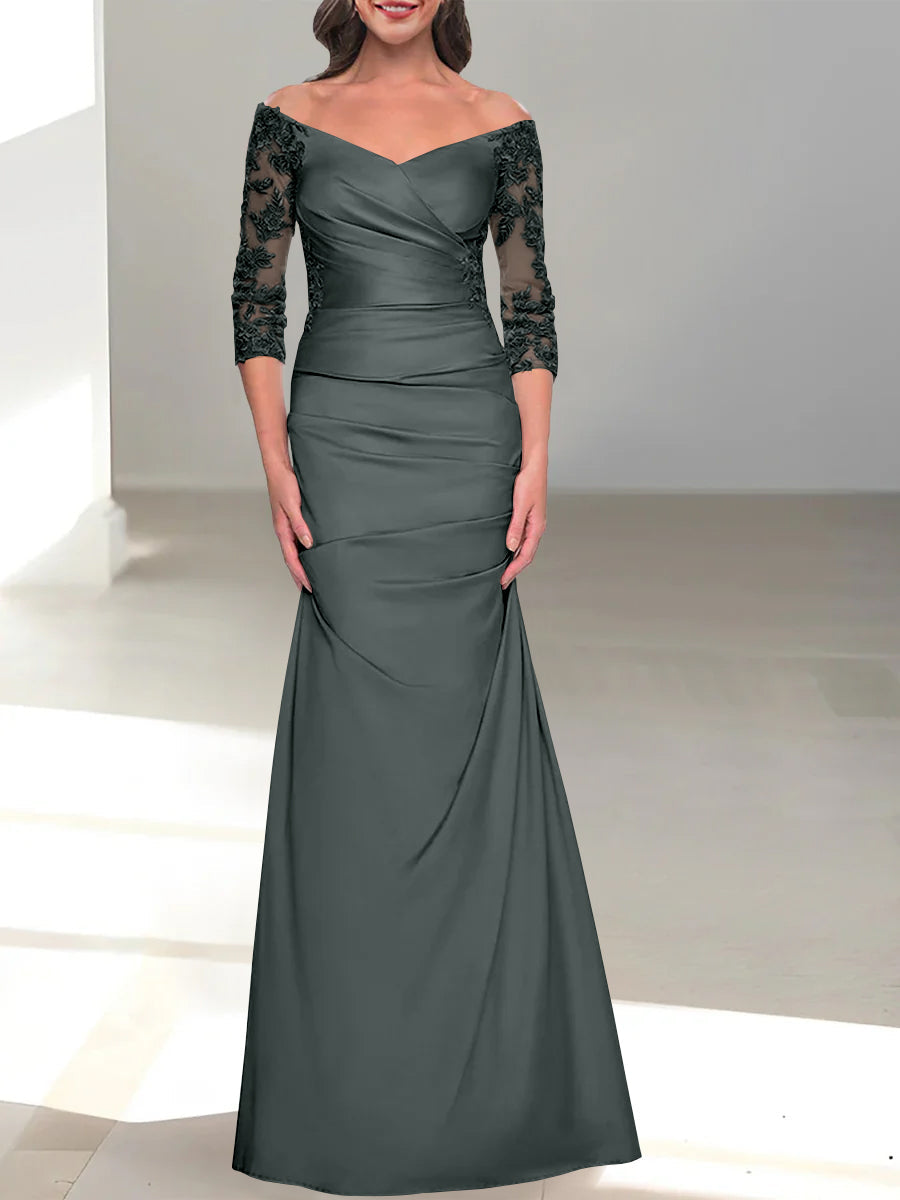 Mermaid/Trumpet Off-the-Shoulder Mother of the Bride Dress with 3/4 Sleeves and Beading