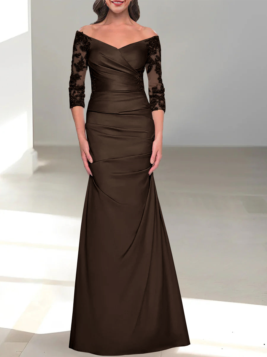 Mermaid/Trumpet Off-the-Shoulder Mother of the Bride Dress with 3/4 Sleeves and Beading