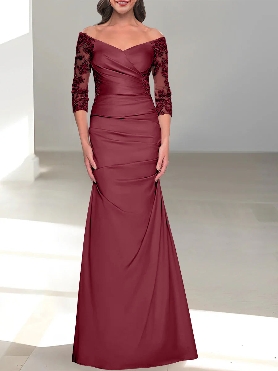 Mermaid/Trumpet Off-the-Shoulder Mother of the Bride Dress with 3/4 Sleeves and Beading
