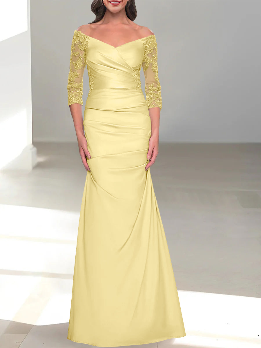 Mermaid/Trumpet Off-the-Shoulder Mother of the Bride Dress with 3/4 Sleeves and Beading