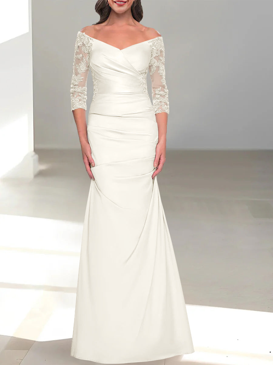 Mermaid/Trumpet Off-the-Shoulder Mother of the Bride Dress with 3/4 Sleeves and Beading