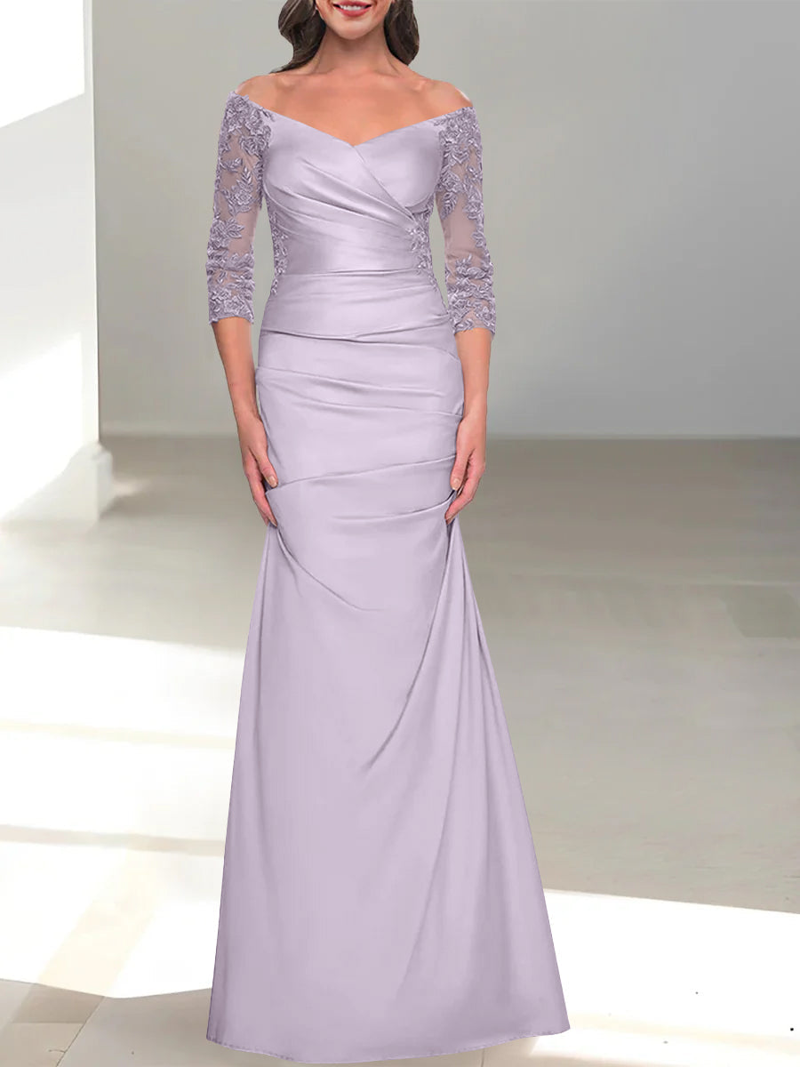 Mermaid/Trumpet Off-the-Shoulder Mother of the Bride Dress with 3/4 Sleeves and Beading
