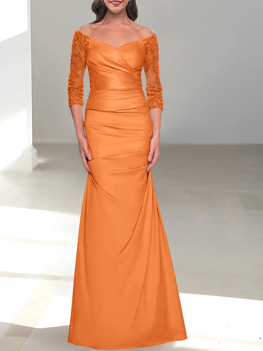 Mermaid/Trumpet Off-the-Shoulder Mother of the Bride Dress with 3/4 Sleeves and Beading