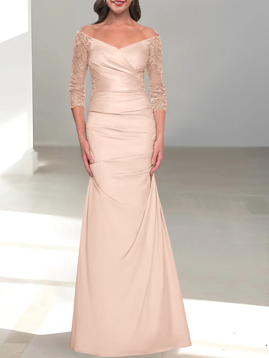 Mermaid/Trumpet Off-the-Shoulder Mother of the Bride Dress with 3/4 Sleeves and Beading